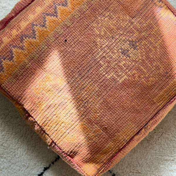 Vintage Berber Floor Cushion Orange and Red