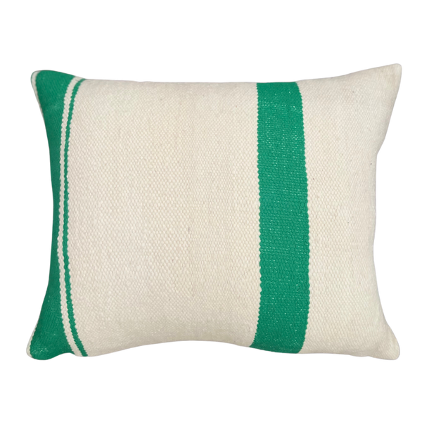 Moroccan Wool Cushion in Cream with Green Vertical Stripes