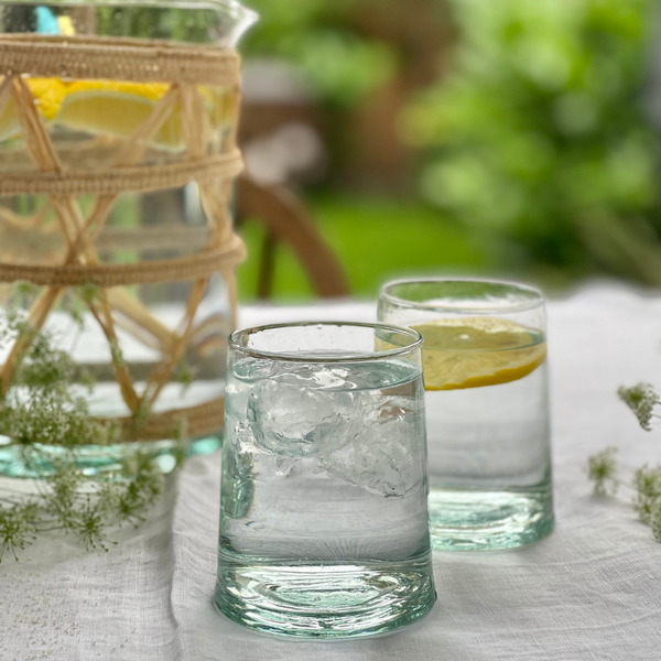 Moroccan recycled glasses on a picnic table