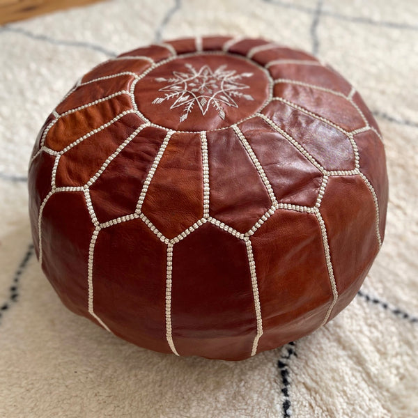 Leather Pouffe - Argan