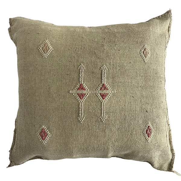 Moroccan Sabra Cactus Silk Cushion Beige and Red