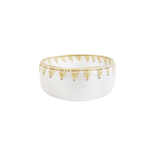 White Ceramic Salad or Fruit Bowl with Rafia Fringe