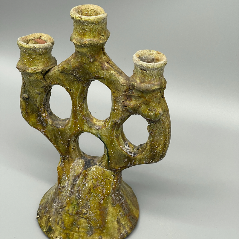 Ceramic Candelabra in Ochre Glaze